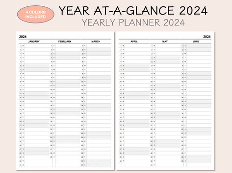 Planner Designs, Yearly Overview, Year At A Glance, 2024 Year, Writing Space, Planning And Organizing, Year Plan, Calendar 2024, Yearly Calendar