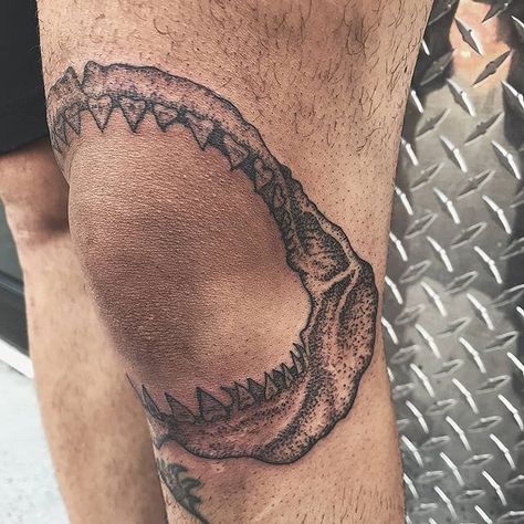 Shark jaws on the knee. By Ethan. See more @ 🦈🦈🦈 SLC Ink Tattoo 1150 South Main Street Salt Lake City, Utah (801) 596-2061 slcinktattoo@gmail.com www.slctattoos.com  #slc #tattoo #slcink #utahtattoo #utahtattoos #saltlaketattoo #tattoosforutah #slctattooartists #utahartist #saltlakecitytattoo #slctattoo #slctattooartist #saltlaketattoos #slctattoos #slctattooconvention #yelpslc #saltlakecitytattooconvention #slcartist #saltlakecity #utah #utahhair #slcinktattoo #utahjazz #utah Shark Knee Tattoo Men, Ocean Tattoo Men, Shark Knee Tattoo, Ocean Tattoos Men, Shark Jaws Tattoo Knee, Shark Jaw Tattoo Knee, Jaw Tattoo Knee, Shark Jaw Tattoo, Shark Jaws Tattoo