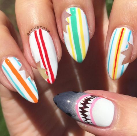 #nailart #nails #seanailart #blue #manucure #waves #marin #fish #poisson #shark #requin Shark Nail Art, Hairstyles Instagram, Beach Nail Designs, Beachy Nails, Makeup Christmas, White Manicure, Shopping Shoes, Diy Shop, Flower Nail Designs