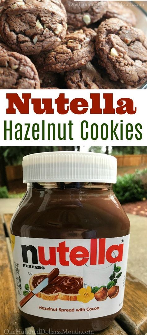 Nutella Hazelnut Cookies - One Hundred Dollars a Month Nutella Cookies Recipe, Nutella Recipes Easy, Super Cookies, Cookie Exchange Recipes, Hazelnut Cookies, Nutella Desserts, Hot Chocolate Gifts, Nutella Brownies, Healthy Food Menu