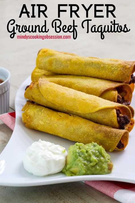 Beef Taquitos Recipe, Ground Beef Taquitos Recipe, Ground Beef Taquitos, Air Fryer Taquitos, Beef Taquitos, Type Of Cheese, Taquitos Beef, Taquitos Recipe, Mini Tacos