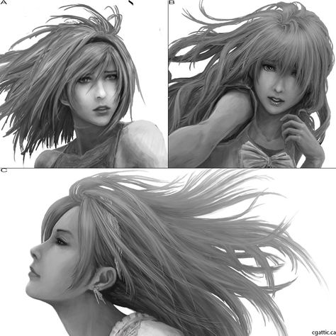 Dynamic Hair Drawing, Hair Movement Reference, Dynamic Hair, Expression Sheet, Hair References, Anime Reference, Character Design Cartoon, Draw Hair, Character Design Challenge