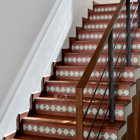 These wooden stairs with diamond risers add a touch of modern sophistication to your home. Wooden Tiles Stairs, Bharat Flooring, Staircase Inspiration, Tile Options, Tile Stairs, Wooden Tile, Border Tiles, Wooden Steps, Wooden Stairs