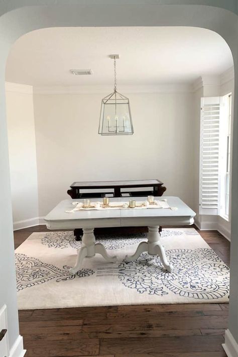 Looking for a beautiful interior white paint color, but need a little help? Try SW Pearly White Review (Painting Our Dining Room Walls) by thetarnishedjewelblog.com. #swpearlywhite #whitepaintcolors #whitepaint #sherwinwilliams #sherwinwilliamspearlywhite #sherwinwilliamspaint #sherwinwilliamspaints #whitewalls #whitewallshome #bestwhitepaint Pearly White Paint Color, Cloud White Sherwin Williams, Wherein Williams Pearly White, Pearl White Sherwin Williams, Pearly White Sherwin Williams Walls, Sherwin Williams Pearly White Walls, Sw Pearly White Walls, Pearly White Sherwin Williams, Sw Pearly White