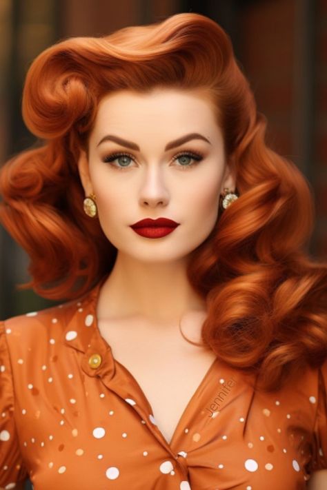 Red Hair Pinup, Victory Roll Hair, Red Hair Cuts, Hair Color Ideas For 2023, Vintage Hairstyles For Long Hair, Copper Hair Color Ideas, Strawberry Blonde Highlights, Copper Red Hair, Redhead Makeup