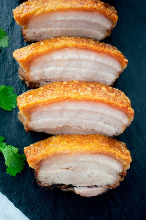 Crispy Roast Pork Belly in Air Fryer - Scruff & Steph Crispy Roast Pork Belly, Air Fryer Pork Belly Recipes, Pork Belly Air Fryer Recipe, Pork Crackle, Crispy Roast Pork, Air Fryer Pork Belly, Roasted Pork Belly Recipe, Pork Belly Recipes Crispy, Chinese Roast Pork