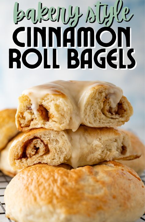 Cinnamon Roll Bagels - Cooking With Karli Homemade Cinnamon Bagels, Cinnamon Bagels Recipe Homemade, Apple Cinnamon Bagels, Cinnamon Sugar Bagels, Cream Cheese Recipes For Bagels, Bagel Flavor Ideas, Christmas Bagels, Flavored Bagels, Bagel Dough Recipe