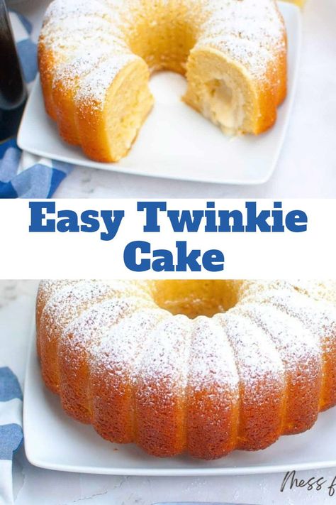 Looking for a simple yet scrumptious dessert? Try this Easy Twinkie Cake! With minimal ingredients and quick preparation, you can bring the beloved taste of Twinkies to your table in no time. Great for last-minute gatherings. Twinkie Cake Recipe Simple, Yellow Bundt Cake, Twinkie Cake Recipe, Twinkie Desserts, Twinkie Cake, Marshmallow Filling, Moist Yellow Cakes, Pink Marshmallow, Best Bread Recipe