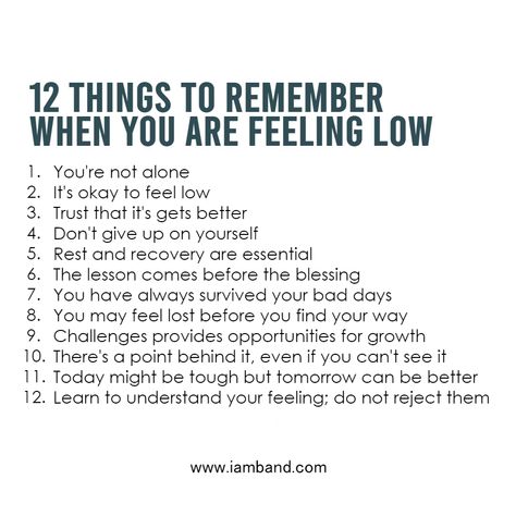 12 things to REMEMBER when you are feeling low. 😴 Motivation When You Feel Low, When You Feel At Your Lowest, Feeling Low Motivation Quotes, Low Feeling Quotes Life, Quotes For When You’re Feeling Down, When You Are Feeling Down Quotes, Feeling Low Quotes Life, Low Moods Feelings Quotes, Low Moods Feelings