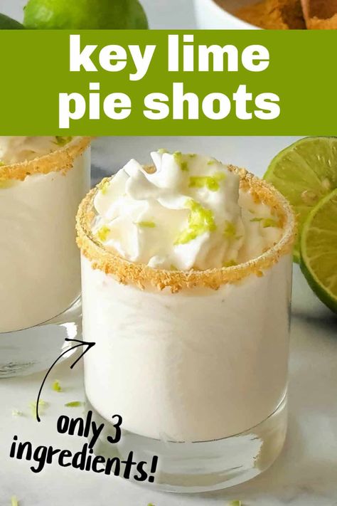 Made with white rum, RumChata, and key lime rum cream, these key lime pie shots take less than 5 minutes to make and are a creamy version of key lime pie! Add some whipped cream, a sprinkle of graham cracker crumbs and a lime wedge and you'll have a sweet, dessert cocktail in no time. 3 Ingredient Key Lime Pie, Key Lime Pie Shots, Key Lime Pie Shot, Rumchata Cocktails, Chocolate Martini Recipe, Key Lime Rum Cream, Slow Cooker Creamy Chicken, Rum Cream, Key Lime Juice