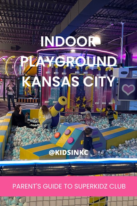 Here is everything you need to know about Superkidz indoor playground in Shawnee, KS! This is a suburb of Kansas City with lots of family friendly kid activities. You won't want to miss this fun kid playplace! Kansas City With Kids, Indoor Play Place, Kansas City Attractions, City Playground, Indoor Things To Do, Fun Places For Kids, Indoor Play Places, Toddler Play Area, Play Place