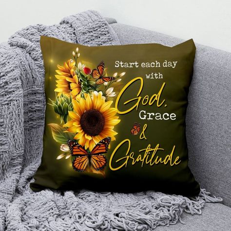 Start each day with God Christian pillow, Created by our Christ Follower Life designers, not available anywhere else. Proudly made to order in the USA. A wonderful gift for all occasions.#christfollowerlife #christiangifts Sunflower Orange, Christian Pillows, God Grace, Fabric Envelope, Bible Verse Gifts, Christian Gifts For Women, God Christian, Christian Quote, Christian Devotions