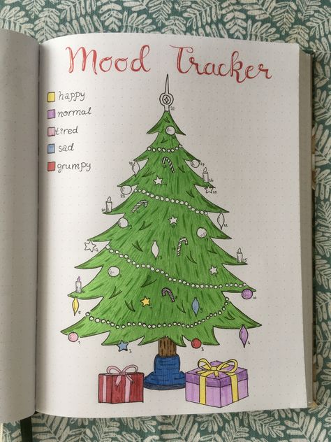 Christmas Tree Mood Tracker, Tree Mood Tracker, Christmas Mood Tracker, December Mood Tracker, December Bullet Journal Ideas, Bullet Journal Christmas, Ballet Journal, December Bullet Journal, Bullet Journel