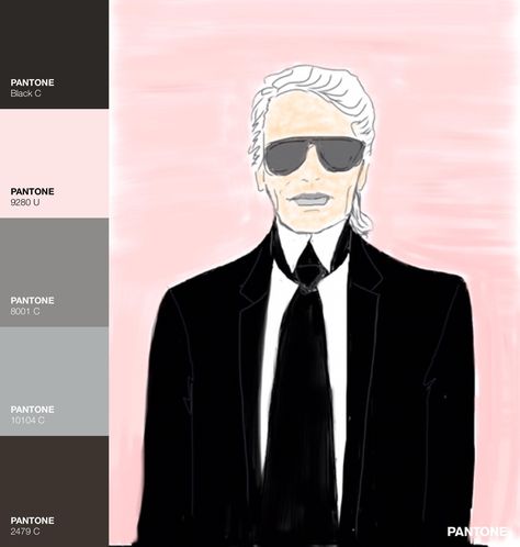 Legendary Fashion designer Karl Lagerfeld Painting via Art Studio app, with Pantone Color palette. #pantone #pantonecolors #colorpalette #karllagerfeld #fashion #fashiondesigner #artprint #wallprint #illustration #fashionillustration #fashionsketches Color Palette Pantone, Color Palette Fashion, Pantone Color Palette, Designer Illustration, Colour Blocking Fashion, Studio App, Pantone Colour Palettes, Illustration Painting, Chanel Fashion