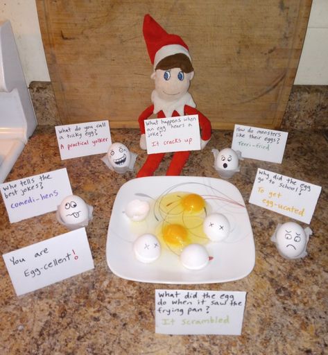 Elf On The Shelf Ideas Googly Eyes, Elf On The Shelf Apple Watch, Elf On The Shelf Eggs Ideas, Elf Egg Magic Trick, Elf On The Shelf Eggs, Elf On The Shelf Making Breakfast, Elf Ont He Shelf Ideas Funny, Thanksgiving Napkin Folds, Elf On The Shelf Kinder Egg