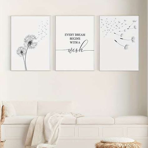 Make Wish, Wish Dandelion, Dandelion Wall Art, نباتات منزلية, Modern Art Printables, Unique Interior Design, Set Of 3 Prints, Wall Art Set Of 3, Bedroom Nursery