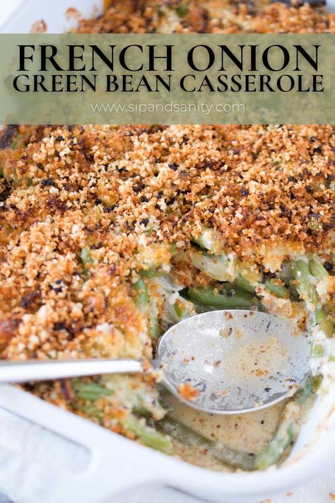 French Onion Green Beans, French Green Bean Casserole, French Bean Recipes, French Onion Green Bean Casserole, Green Bean Casserole Without Fried Onion, Green Bean Casserole With Boursin Cheese, Green Bean Casserole Recipes, Leftover Green Beans, Classic Green Bean Casserole