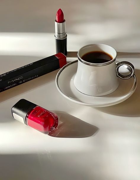 Red Lips Aesthetic, Red Lipstick Aesthetic, Mac Coffee, Objects Photography, Lipstick Pictures, Lip Pictures, Red Aesthetics, Skincare Products Photography, Red Theme