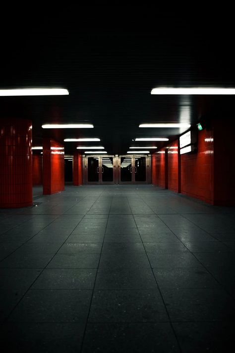 Empty Hallway · Free Stock Photo Red Painted Walls, Red Wall Paint, Architecture Ceiling, Doctor Images, Car Advertising Design, Super Images, Grey Floor Tiles, Tiled Floor, Love Time