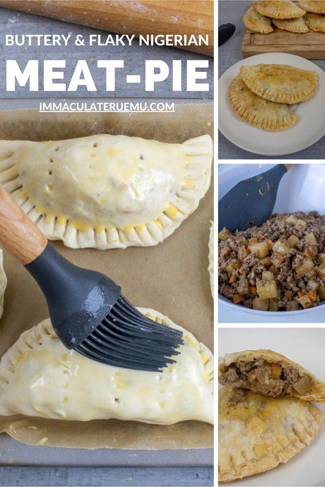 Meat-Pies are common in the UK. However, the Nigerian meat-pie takes the rich meat filling and buttery flaky pastry to a more delicious level #meatpie #mincedpie #Nigerianfood #Africanfood #savourypie Jamaican Meat Pies, Nigerian Meat Pie, African Kitchen, Savoury Pies, African Dessert, South American Recipes, Hand Pie Recipes, Nigerian Recipes, Hand Pie