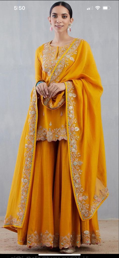 Haldi Sharara, Designer Suits For Women Indian, Nidhi Tholia, Long Kurti Patterns, Ladies Suit Design, Suits For Women Indian, Best Indian Wedding Dresses, Sharara Designs, Shadi Dresses