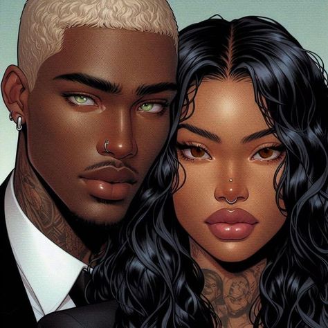 Black Anime Characters Couple, Black Vampire Aesthetic, Blasian Pfp, Black Anime Guy, Black Couple Art, Black Cartoon Characters, Black Art Painting, Digital Portrait Art, Black Anime