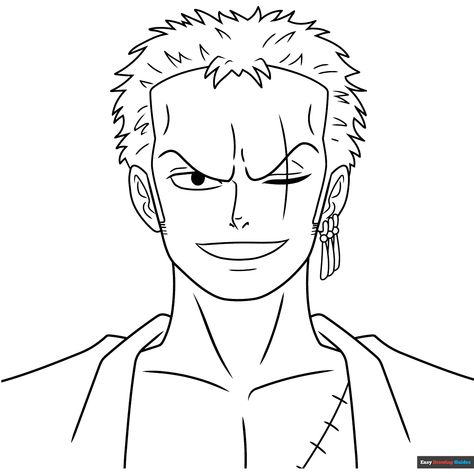 Free Zoro from One Piece Coloring Page for Kids Zoro Coloring Pages, Zoro Drawings Easy, Zoro One Piece Drawing, One Piece Coloring Pages, Zoro Drawing, Easy Drawing Guides, People Coloring Pages, Free Printable Coloring Sheets, Drawing Guides