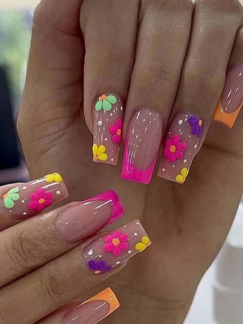 #funnails #nails #nailart #nailsofinstagram #gelnails #naildesigns #nailsonfleek #nailsoftheday #acrylicnails #nailswag #nailstagram #manicure #prettynails #summernails #cutenails #nailinspo #nailporn #naturalnails #instanails #ombrenails #gelpolish #naildesign #glitternails #coffinnails #nailpro #inspire #nailsdid #nailpolish #nailartist #blingnails Neon Flower Nail Designs, Nail Design With Flowers, Almond Acrylic Nails Designs, Nail Pics, Simple Spring Nails, Fun Summer Nails, Nagellack Trends, Amazing Nails, Pink Cherry Blossom