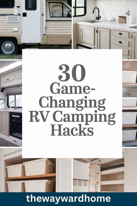 Maximize your RV experience with these 30 genius camping hacks! From camper storage ideas to travel trailer organization tips and DIY camper upgrades, this guide is packed with practical solutions. Discover camper hacks and RV camping tips that make your trips easier, more organized, and stress-free Camper Camping Checklist, Fifth Wheel Camping Hacks, Travel Camper Ideas, Rv Organization Ideas Motorhome, Diy Rv Hacks, Rv Decor Ideas Rv Interior, Rv Camping Hacks Rv Organization, Motorhome Hacks Tips And Tricks, Camper Diy Hacks