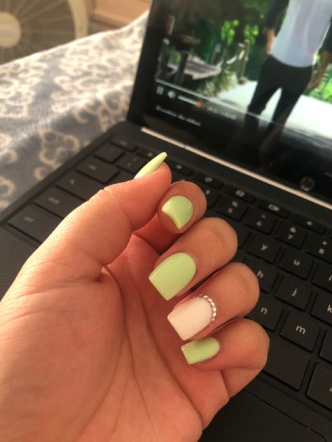 Light Green Nails Ideas, Light Green And White Nails, Light Green Short Nails, Light Green Acrylics, Light Green Nails Short, Light Green Nails Acrylic, Light Green Nails Designs, Light Green Gel Nails, Light Green Nails