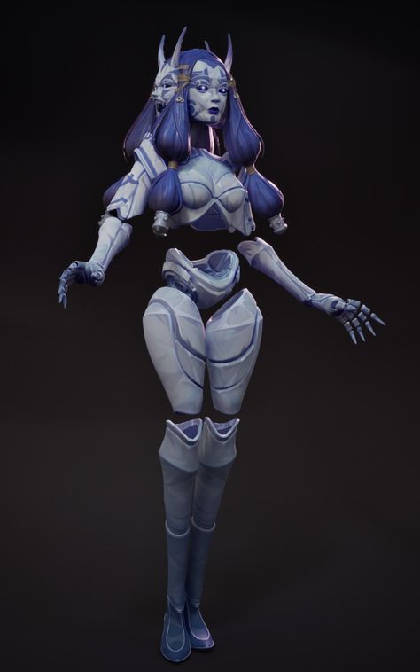 ArtStation - Porcelain Demon - Realtime Character, Tuomas Paul Porcelain Character Design, Blue Demon Art, Fnaf Animatronics, Blue Demon, Demon Girl, Demon Art, Art Characters, Character Ideas, Unreal Engine