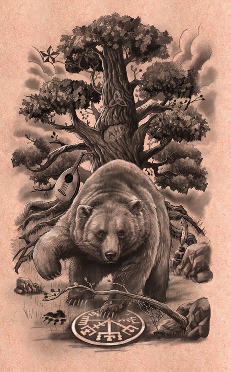 Bear And Tree Tattoo, Warrior Bear Tattoo, Bear Forest Tattoo, Grizzly Bear Art, Grizzly Bear Tattoos, Bear Tattoo Ideas, Arte Haida, Wallpaper Dog Aesthetic, Animals And Pet Supplies