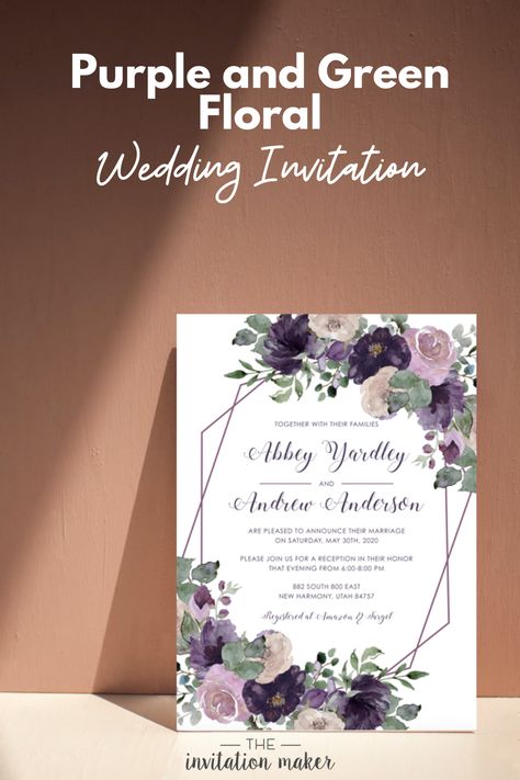 Emerald Green And Purple Wedding, Wedding Purple And Green, Lavender Wedding Theme, Purple And Green Wedding, Honey Photography, Wedding Motifs, Invitation Maker, Purple Wedding Invitations, Green Wedding Invitations