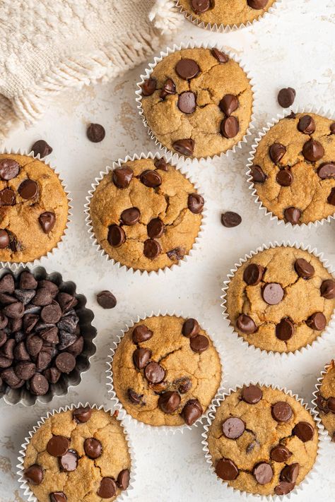 Healthy Blender Muffins, Blender Muffins Healthy, Pumpkin Oatmeal Blender Muffins, Banana Spinach Oatmeal Blender Muffins, Banana Oat Blender Muffins, Blender Chocolate Chip Banana Muffins, Healthy Sweet Potato Muffins, Healthy Chocolate Chip Muffins, Blueberry Protein Muffins