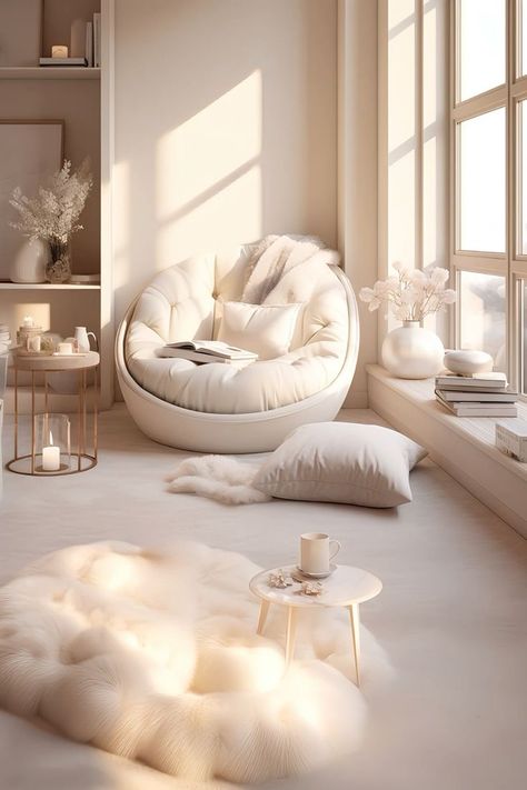 Comfy Chairs For Bedroom, Cosy Chair, Bright Interior, Bedroom With Sitting Area, College Bedroom, Luxury Room Bedroom, Feminine Bedroom, Personal Prayer, Bedroom Corner