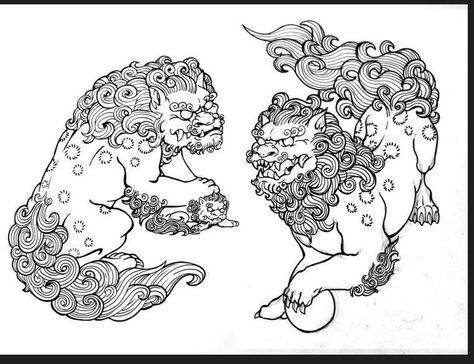 Traditional Japanese Tattoo Sleeve, Japanese Foo Dog, Foo Dog Tattoo Design, Foo Dog Tattoo, 16 Tattoo, Chinese Dog, Yakuza Tattoo, Fu Dog, Japan Tattoo Design