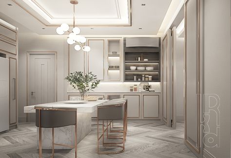 Neoclassical Kitchen, Kitchen Wall Tiles Design, سلالم حلزونية, Neoclassic Interior, Neoclassical Interior Design, Classical Kitchen, Kitchen Ceiling Design, Neoclassical Interior, Ceiling Design Living Room