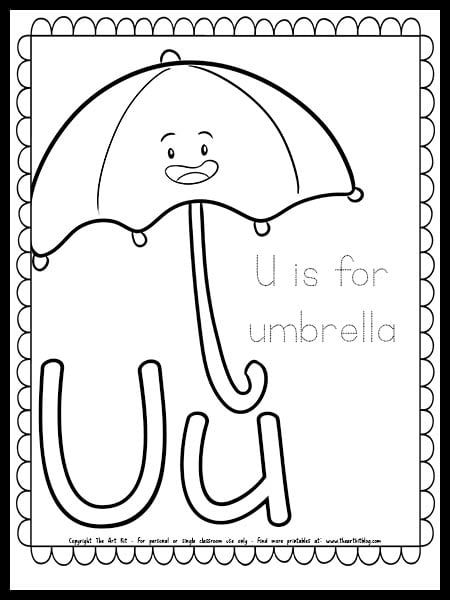 Letter U Coloring Page Free Printable, Letter U Coloring Page, U For Umbrella, U Is For Umbrella, Umbrella Coloring Page, Cute Letter, Spring Coloring Pages, Educational Activities For Kids, Letter U