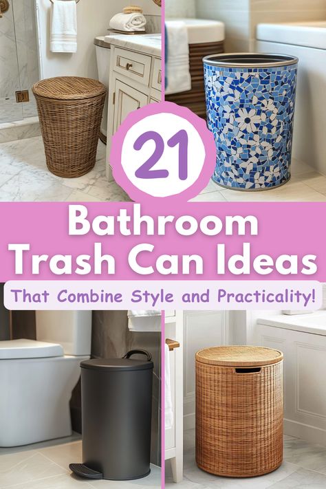 Discover the best bathroom trash can ideas that blend design with function. From sleek stainless steel options to eco-friendly bamboo, find the perfect trash can to match your bathroom’s look and keep it tidy! #BathroomDecor #HomeOrganization #BathroomIdeas #TrashCanDesign #SmallSpaceSolutions Powder Room Waste Basket, Bathroom Trash Can Ideas, Trash Can Ideas, Small Bathroom Trash Can, Wooden Trash Can, Can Ideas, Bathroom Waste Basket, Creative Bathroom, Bathroom Trash Can