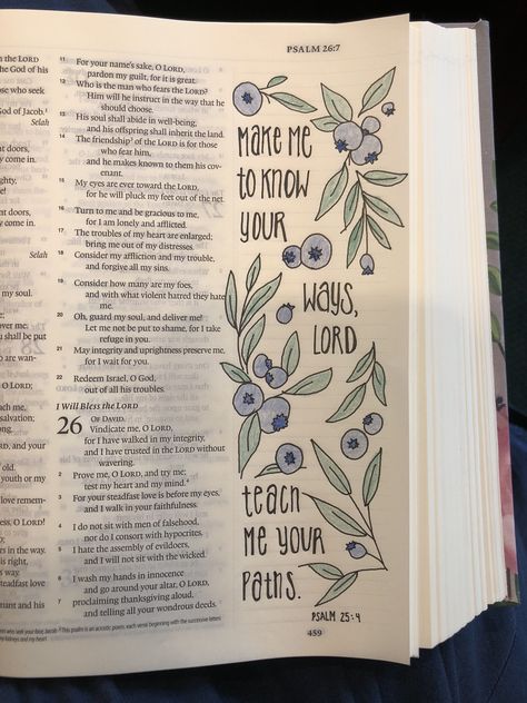 Psalm 25 Bible Journaling, This Bible Belongs To Page, Bible Page Art, Bible Journaling Art Ideas, Bible Pages Aesthetic, Psalm 23 Bible Journaling, Bible Decorations Ideas, Aesthetic Bible Notes, Bible Journaling Psalms