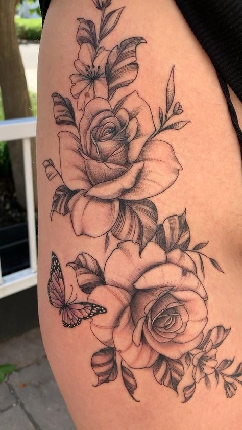 Female Tattoo Ideas, Mandala Tattoo Sleeve, Floral Thigh Tattoos, Tattoo Design Tattoo, Hip Thigh Tattoos, Rose Tattoos For Women, Men Tattoo, Tattoos For Women Flowers, Hip Tattoos Women