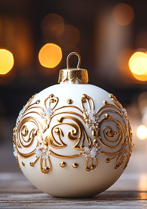 #christmas #tree #ball #luxury #white #gold Organic Ornaments, Handpainted Christmas Ornaments, Fancy Christmas Ornaments, Gold Christmas Ornaments, Unique Christmas Ornaments, Handmade Christmas Crafts, Christmas Beauty, Christmas Tree Inspiration, Painted Christmas Ornaments