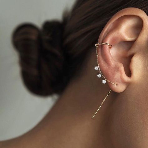 DesignByJamin - Etsy Ear Cuff Chain Earrings, Cuff Chain Earrings, Simple Ear Cuff, Earring Cuff Chain, Ear Cuff Chain, Crystal Ear Cuff, Minimalist Chain, Ear Threader, Tassel Earing