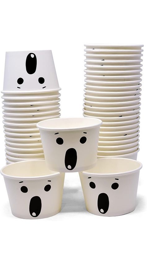 👻 48 Count Halloween Ghost Treat Snack Cups 10 Oz. Spooky Disposable Paper Cup Dessert Ice Cream Bowls White & Black Ghosts Face Holiday Design For Treats Cupcakes Party Favor Supplies Decorations affiliate link Ghosts Face, Cupcake Party Favors, Ghost Treats, Spooky Dinner, Cup Dessert, Halloween 1st Birthdays, Halloween Teacher Gifts, Dessert Ice Cream, Ice Cream Bowls