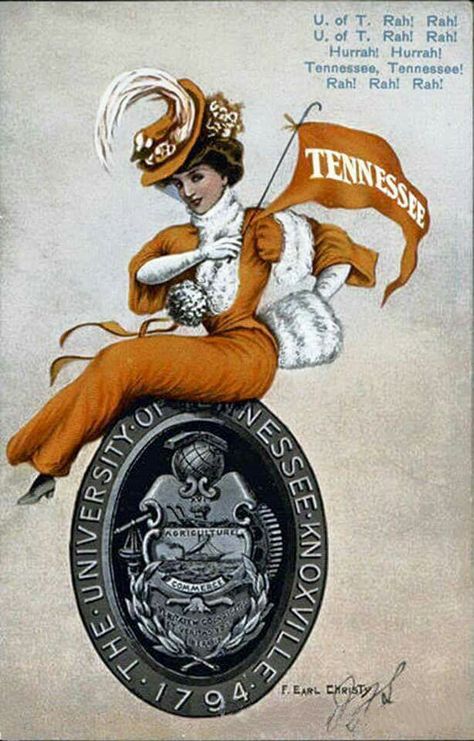 Earl Christy, University Of Tennessee Knoxville, Tennessee Knoxville, Patriotic Images, Painted Ladies, Vintage College, Knoxville Tennessee, Vintage Fans, College Girl