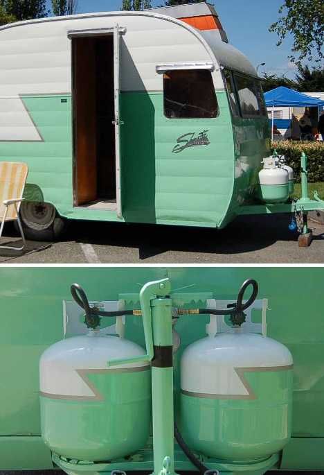 I told trevor yesterday that he could show up with one of these style of trailer for my birthday. I desprately want one! Tank with decorative style! Caravan Vintage, Retro Trailers, Shasta Trailer, Propane Tanks, Vintage Camper Remodel, Tiny Trailers, Vintage Rv, Vintage Campers Trailers, Vintage Caravan