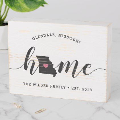 Missouri Home State Rustic Family Name Wooden Box Sign New Mexico Homes, Black Calligraphy, South Carolina Homes, Home City, City Family, Virginia Homes, North Carolina Homes, Heart Illustration, Calligraphy Script