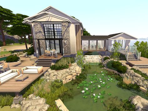 Sarina_Sims' Lake House - No CC Lotes The Sims 4, The Sims 4 Lots, Underwater House, Outside Pool, Sims 4 House Plans, Sims 4 House Design, Layout Bloxburg, Casas The Sims 4, Sims Building