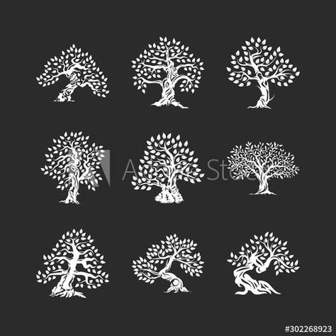 Olive Tree Illustration, Plant Vector, Tree Illustration, Tree Silhouette, Natural Plant, Olive Tree, Icon Set, Ecology, Stock Vector