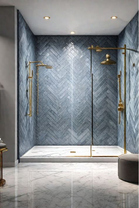 Marble Master Shower Ideas, Bathroom Remodel Wet Room, New Construction Bathroom Ideas, Alison Victoria Bathroom, Stained Glass In Bathroom, 2024 Shower Trends, Costal Bathroom Design, Marble Walk In Shower Ideas, Luxury Shower Room